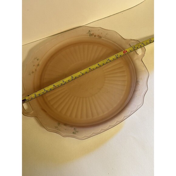 Anchor Hocking Mayfair Pink Frosted Handled Cake Plate 14" Depression Glass - Picture 5 of 5